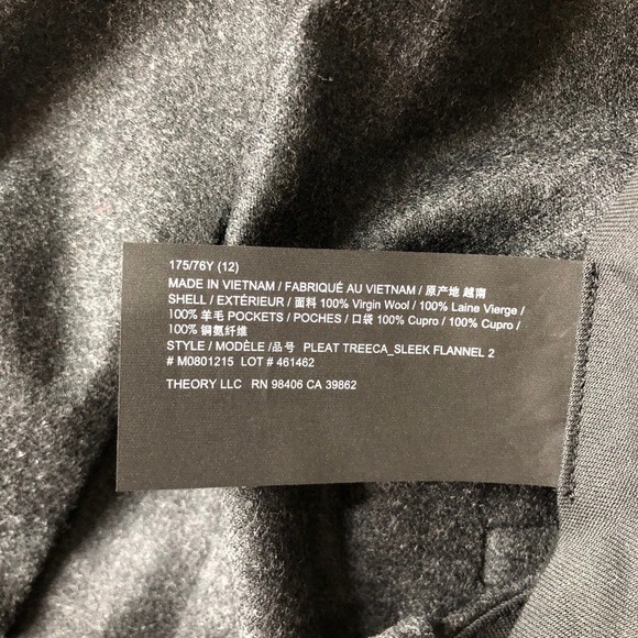 Theory Pleat Treeca Pant Sleek Flannel 2 Wool Charcoal New Melange NWT  12 - Picture 10 of 13